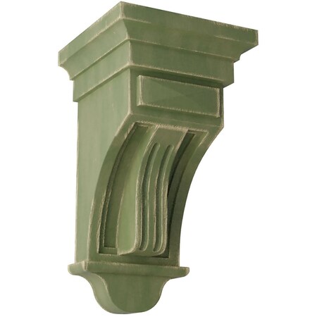Ekena Millwork 5 1/2"W x 5 1/2"D x 10"H Raised Fluting Wood Vintage Decor Corbel, Restoration Green CORWD05X05X10RAGR